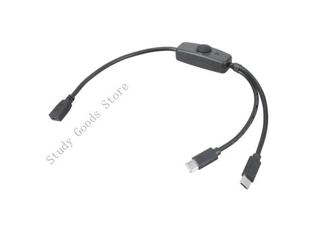 USB 5Pin to Double Type C Splitter Charging Cable with Switching and LED for Simultaneous Device Charging