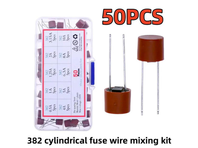 50PCS 10values * 5PCS 382 cylindrical fuse wire mixing kit 0.5A 1A 1.25A 2A 3.15A 4A 5A 6.3A 8A 10A
