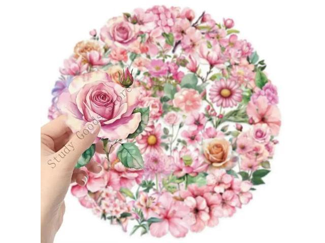 50 Sheets Adhesive Sticker Clear Laptop Sticker Decorative Sticker Flower Decal