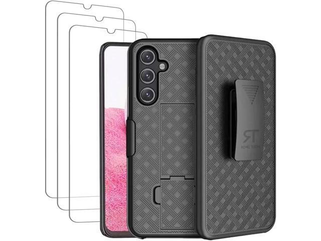 Rome Tech For Samsung Galaxy A14 Belt Clip Holster Phone Case + 3-Pack Glass Screen Protector