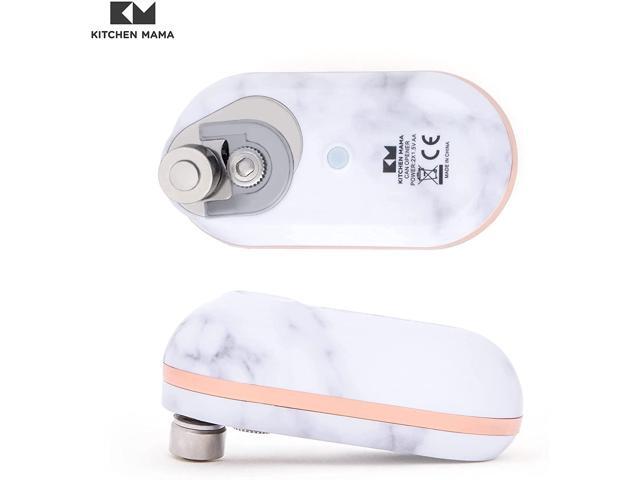 Kitchen Mama Mini Battery-Operated Can Opener: Open Your Cans with A Simple Push of Button - No Sharp Edge, Food-Safe and Mini-sized (Marble White)