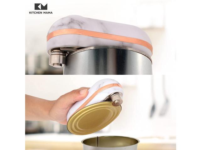 Kitchen Mama Mini Battery-Operated Can Opener: Open Your Cans with A Simple Push of Button - No Sharp Edge, Food-Safe and Mini-sized (Marble White)