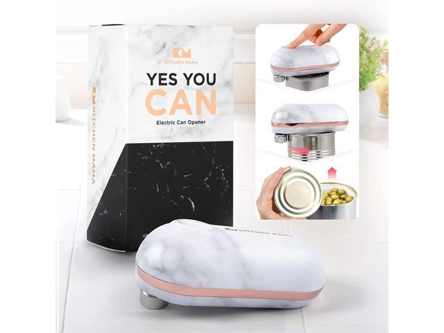 Kitchen Mama Mini Battery-Operated Can Opener: Open Your Cans with A Simple Push of Button - No Sharp Edge, Food-Safe and Mini-sized (Marble White)