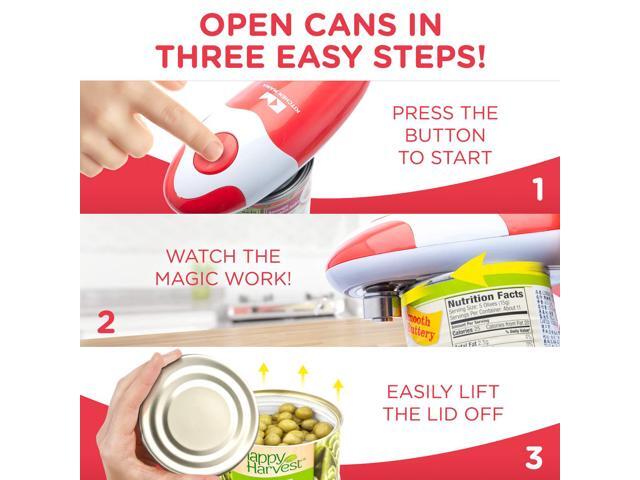 Kitchen Mama Electric Can Opener: Open Your Cans with A Simple Push of Button - Smooth Edge, Food-Safe and Battery Operated Handheld Can Opener(Red)