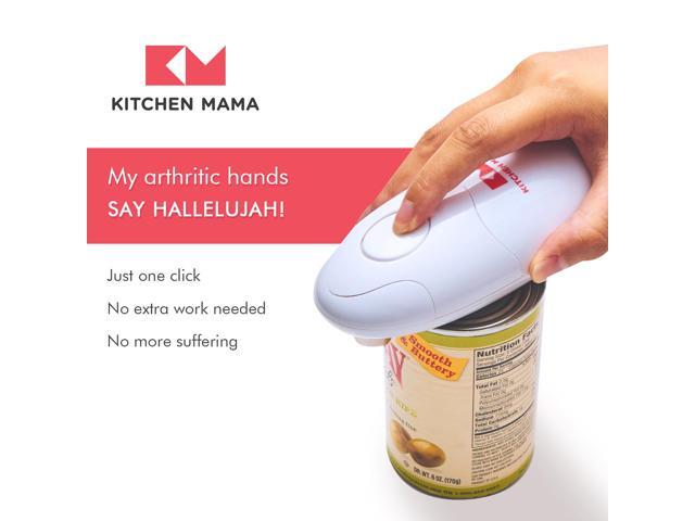 Kitchen Mama Electric Can Opener: Open Your Cans with A Simple Push of Button - Smooth Edge, Food-Safe and Battery Operated Handheld Can Opener(White)