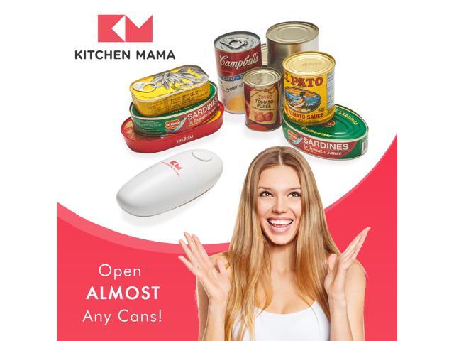 Kitchen Mama Electric Can Opener: Open Your Cans with A Simple Push of Button - Smooth Edge, Food-Safe and Battery Operated Handheld Can Opener(White)