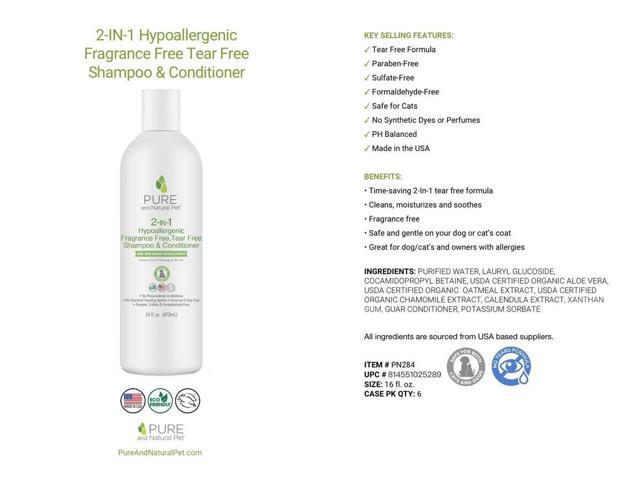 Pure and Natural Pet 2-IN-1 Hypoallergenic Fragrance-Free Tear Free Shampoo & Conditioner