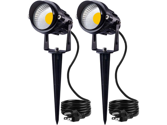SUNVIE Outdoor Landscape LED Lighting 12W Waterproof Garden Lights COB Led Spotlights with Spiked Stand for Lawn Decorative Lamp US 3- Plug 3000K...