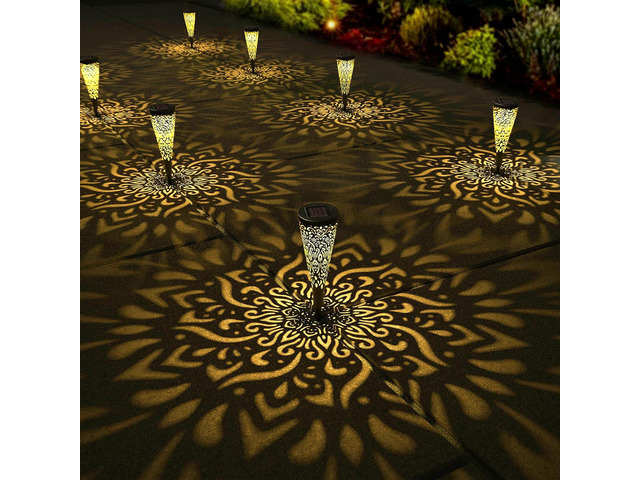 gardencave 6 Pack Solar Lights Outdoor Garden Decorative Mandala Solar Garden Lights with Warm Light Waterproof Solar Pathway Landscape Lights for...