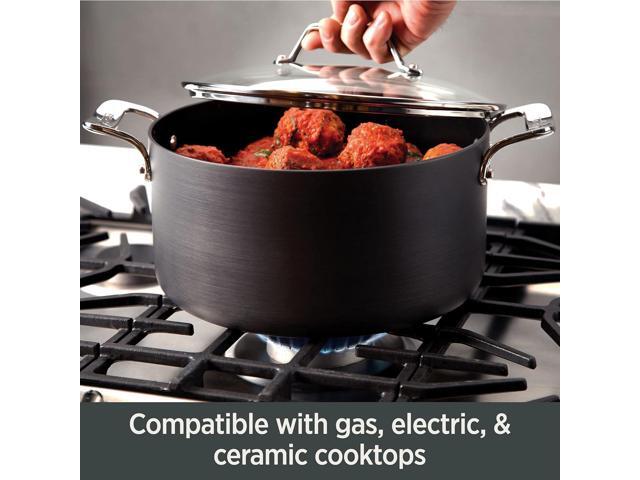 All-Clad Essentials Hard Anodized Nonstick Multi-Pot 7 Quart Oven Broiler Safe 500F Strainer, Pasta Strainer with Handle, Pots and Pans Black