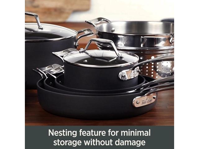All-Clad Essentials Hard Anodized Nonstick Multi-Pot 7 Quart Oven Broiler Safe 500F Strainer, Pasta Strainer with Handle, Pots and Pans Black