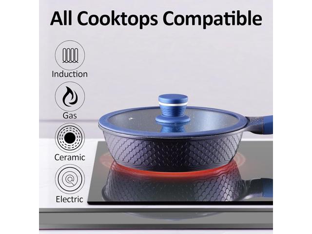 Ailwyn 8' Nonstick Small Frying Pan with Lid - 8 Inch Nonstick Skillets with USA Blue Gradient Granite Derived Coating