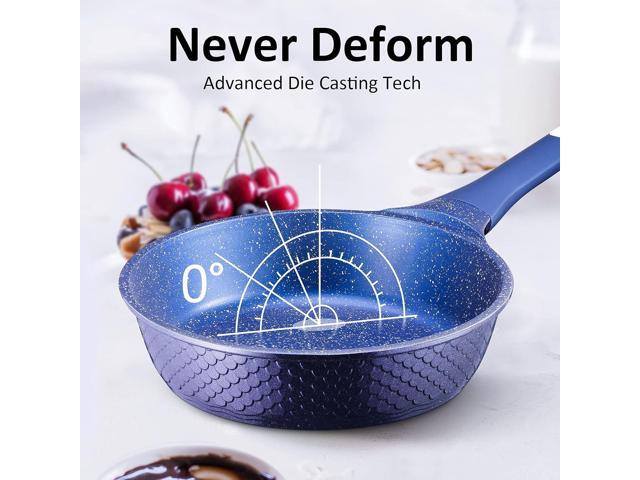 Ailwyn 8' Nonstick Small Frying Pan with Lid - 8 Inch Nonstick Skillets with USA Blue Gradient Granite Derived Coating
