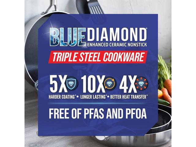 Blue Diamond Cookware Tri-Ply Stainless Steel Ceramic Nonstick, 3.75QT Saute Pan Jumbo Cooker with Lid, PFAS-Free, Multi Clad, Induction,...