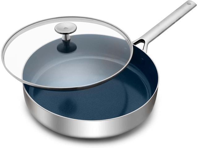 Blue Diamond Cookware Tri-Ply Stainless Steel Ceramic Nonstick, 3.75QT Saute Pan Jumbo Cooker with Lid, PFAS-Free, Multi Clad, Induction,.