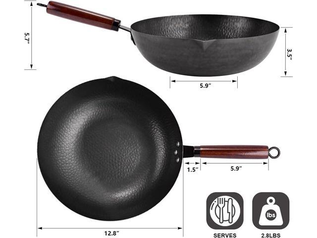12.8' Carbon Steel Wok-11Pcs Woks & Stir Fry Pans Wok Pan with Lid, No Chemical Coated Chinese Woks with 10 Cookware Accessories, Flat Bottom Wok...
