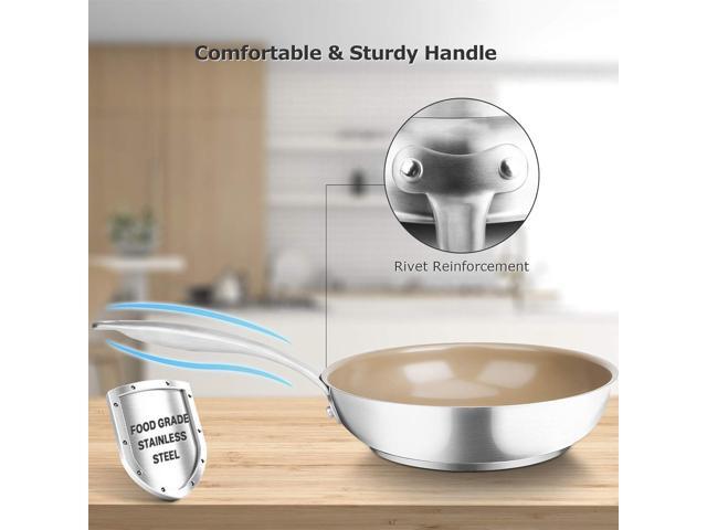 Duxtop Ceramic Non-stick Frying Pan, Stainless Steel Induction Frying Pan, 8-Inch Stir Fry Pan with Heavy-gauge Impact-bonded Bottom, FUSION Ti