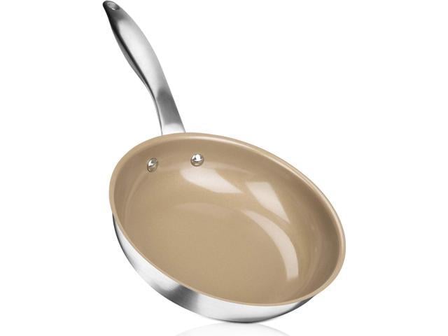 Duxtop Ceramic Non-stick Frying Pan, Stainless Steel Induction Frying Pan, 8-Inch Stir Fry Pan with Heavy-gauge Impact-bonded Bottom, FUSION Ti