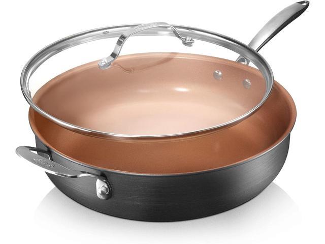 Gotham Steel Nonstick Deep Saute Pan with Lid 5.5 Quart Large Ceramic Jumbo Cooker 12 Inch Frying Pan with Lid, Stay Cool Handle + Helper Handle,.