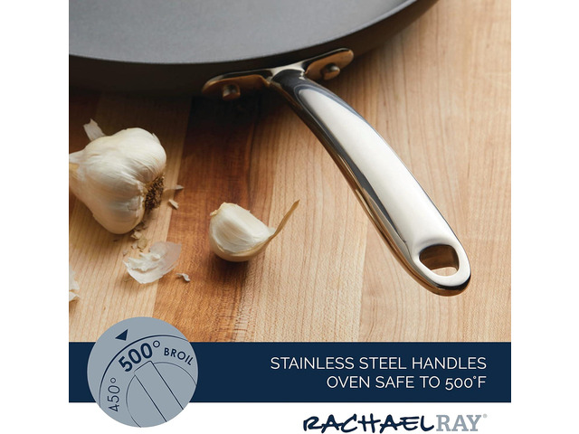 Rachael Ray 80089 Professional Hard Anodized Nonstick Frying/Fry Pan/Skillet with Helper Handle, 14 Inch - Gray