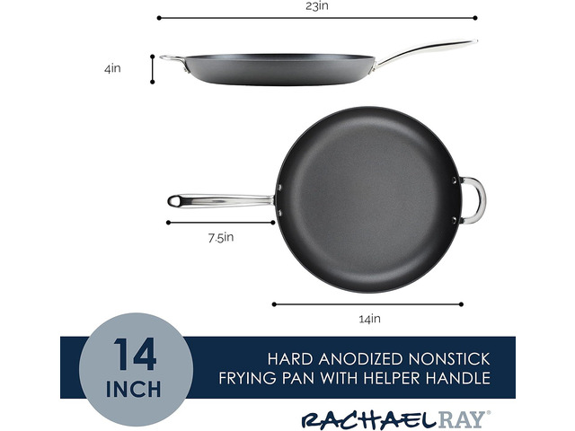 Rachael Ray 80089 Professional Hard Anodized Nonstick Frying/Fry Pan/Skillet with Helper Handle, 14 Inch - Gray