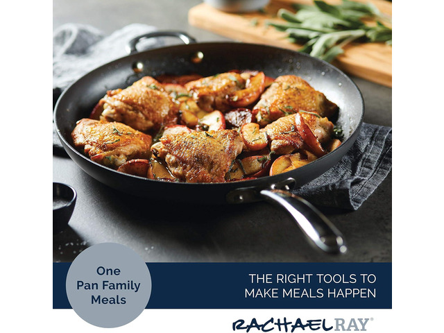 Rachael Ray 80089 Professional Hard Anodized Nonstick Frying/Fry Pan/Skillet with Helper Handle, 14 Inch - Gray