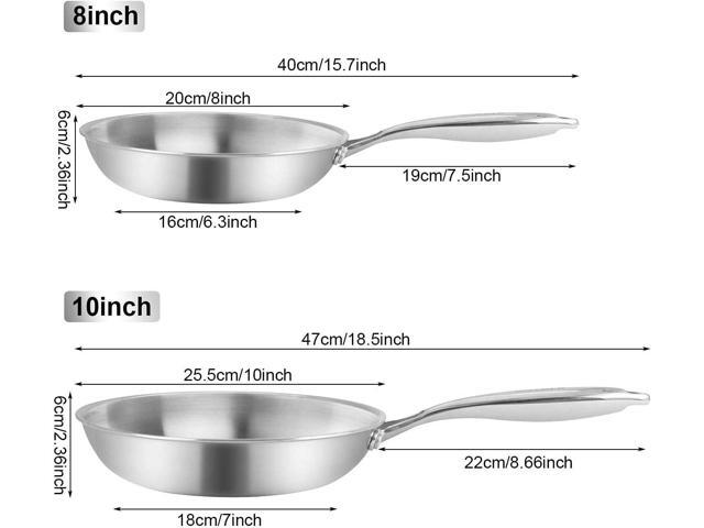 Fry Pan Set of 2 8' & 10' Tri-Ply Stainless Steel Frying Pan, Oven & Dishwasher Safe Classic Cooking Pan Cookware