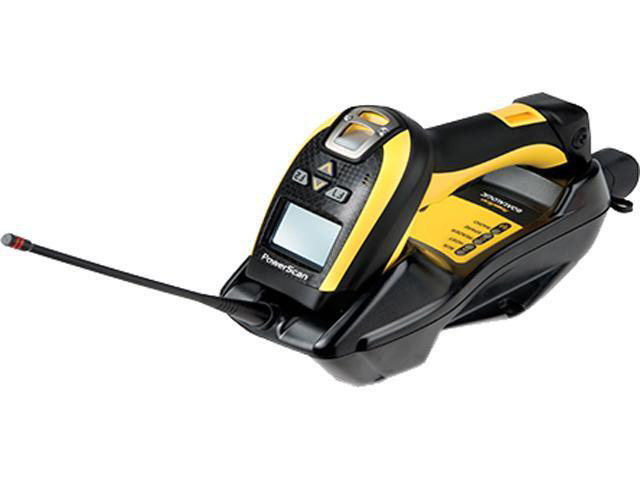 PowerScan PM9100D Industrial Laser 1D Linear Imager with's STAR Cordless System, 4-KeyDisplay, 910MHz RB USB Kit US - PM9100-D910RBK10