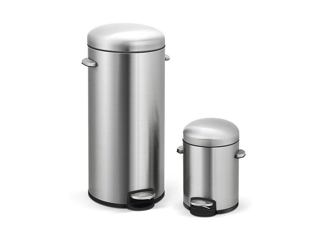 8 Gallon and 1.3 Gallon Step-On Stainless Steel Wastebaskets with Lids