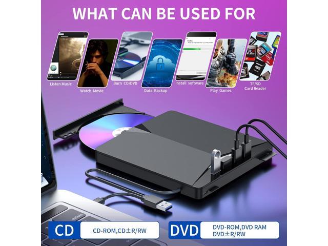 External CD/DVD Drive for Laptop, 7 in 1 USB 3.0 DVD Player Portable CD/DVD Burner, CD ROM External DVD Drive for Laptop Compatible with Laptop...