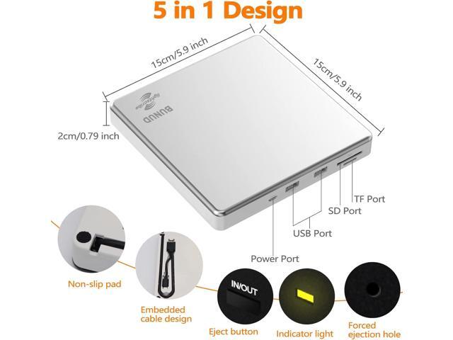 External CD DVD Drive LightScribe CD/DVD +/-RW Burner Player Writer Optical Disk Reader Portable CD DVD Drive for Laptop Mac MacBook PC Windows 11...