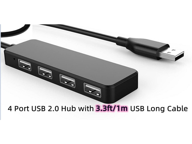 USB Hub, USB Splitter,USB 4-Port Adapter,USB Extender for for Laptop, PC, MacBook, Mac Pro, Mac Mini, iMac, Surface Pro and More (Black-USB 2.0/1m)