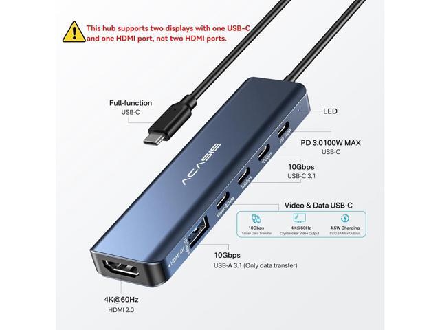 ACASIS USB C Splitter with 4K@60Hz Video Output, USB C Hub 10Gbps with 1xHDMI, 1xUSB C Video Output for Portable Monitor, 3xUSB C 10Gbps,100W PD,...