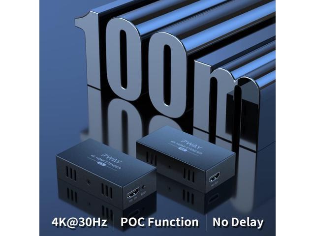 PWAYTEK 4K HDMI Over Ethernet Cat5e/6 Extender, Extend 4K@30Hz/1080P Upto 328Ft, Lossless Audio Video, Support POC/EDID