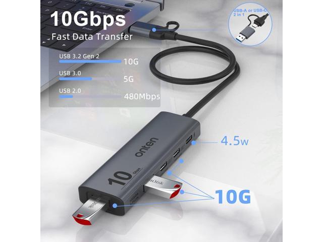 10Gbps USB C Hub,USB C to USB C/A adapter with USB3.2 GEN2 Speed. USB/USB C Splitter with 2*USBA(10G) 2*USB C(10G).4 ports USB C adapter e(Data...