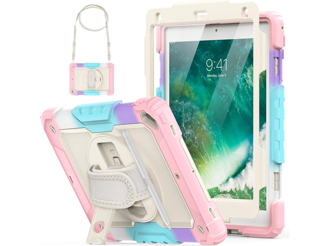HXCASEAC Case for iPad Pro 9.7, Air 2, 9.7 inch 6th/5th Gen 2018/2017/2016/2014 with Screen Protector/Pencil Holder/ 360 Rotating Hand Strap Stand,...