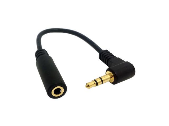 CY 10cm Black 90 Degree Right Angled 3.5mm 3poles Audio Stereo Male to Female Extension Cable