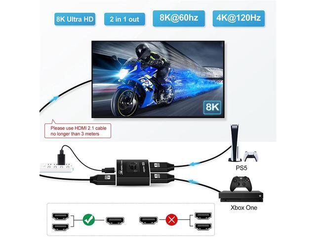 HDMI 2.1 Switch, 8K HDMI Switch 4K@120Hz Supports High Speed 48Gbps 8K@60Hz, Directional Switcher Only 2 in 1 Out, Compatible with Xbox PS5/4...