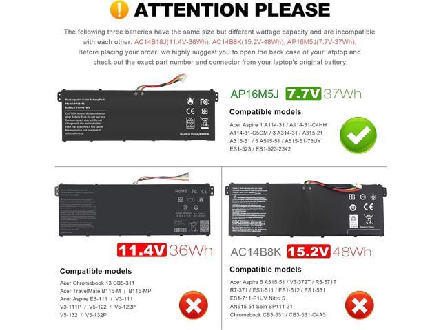Futurebatt AP16M5J Laptop Battery for Acer Aspire A114-31 A314-31 A315-21 A315-51 A515-51 ES1-523-24CW ES1-523-20DG 2ICP4/80/104