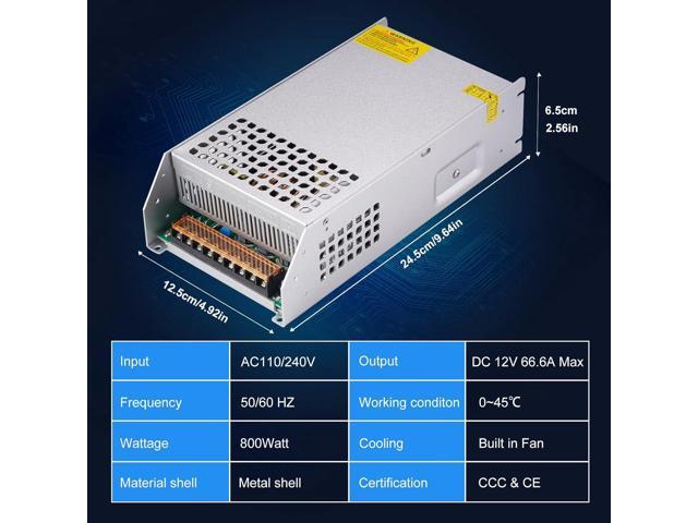 12V 800W Universal Switching Power Supply Mode AC 110V 220V to DC 12Volt Converter Max Current 66A Regulated Transformer Adapter LED Driver for LED...