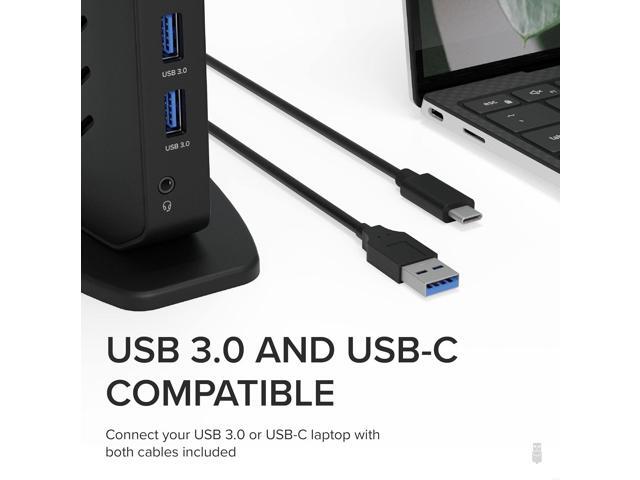 Plugable USB 3.0 and USB-C Universal Laptop Docking Station with 2 HDMI Ports for Windows, Mac, and ChromeOS (Gigabit Ethernet, Audio, 6 USB Ports)