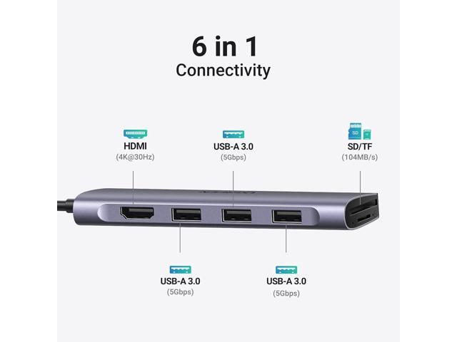 UGREEN Revodok 106 USB C Hub 6 in 1 USB C Dongle 4K HDMI, 3 USB 3.0 Ports, SD/TF Card Reader Compatible with MacBook Pro, MacBook Air, iPad, iPhone...