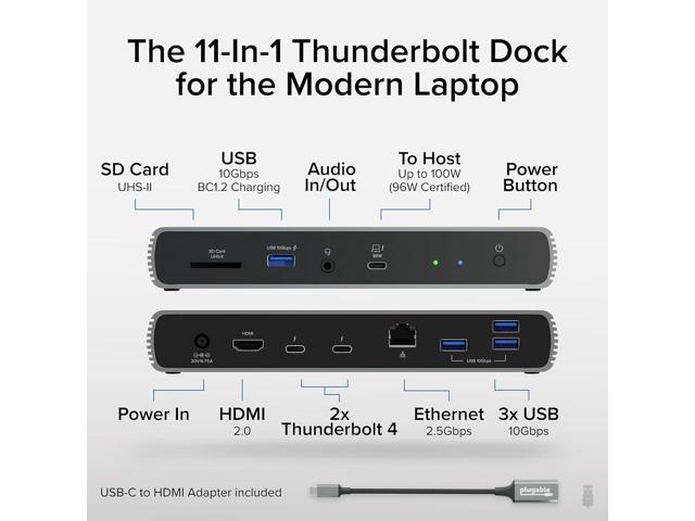 Plugable Thunderbolt 4 Dock with 100W Charging, Thunderbolt Certified, 3X Thunderbolt Ports, Laptop Docking Station Dual Monitor Single 8K or Dual...