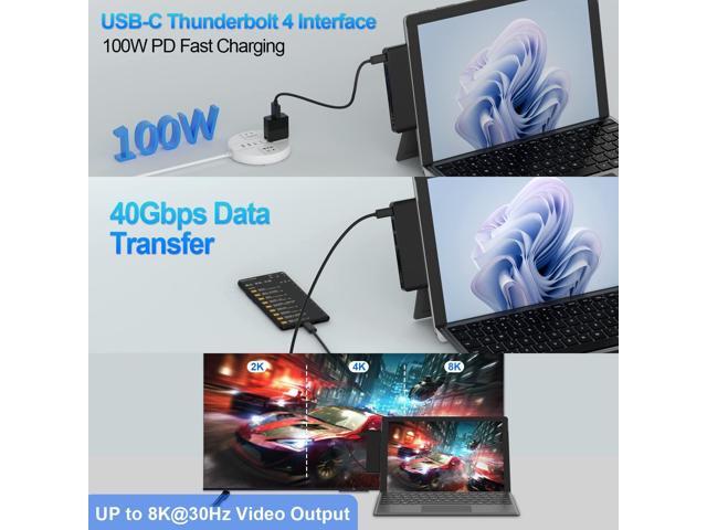 Surface Pro 9/10/11/X Accessories, Surface Pro 9 Docking Station with 4K HDMI, USB-C Thunerbolt 4 (Display+Data+PD Charging), 2 USB 3.0, SD/TF Card...