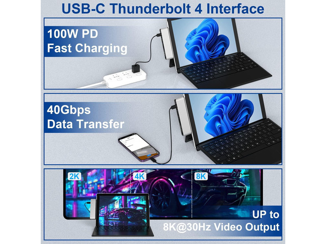 Surface Pro 9/10/11/X Docking Station, Surface Pro 11 USB Hub with 4K HDMI, USB-C Thunderbolt 4 (Display+Data+100W PD), 2 USB 3.0, 3.5mm Audio,...