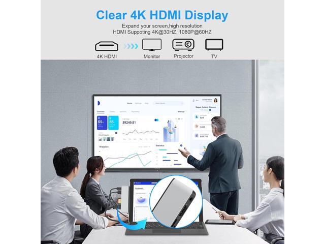 USB Hub Docking Station for Surface Pro 9/10/11/X with 4K HDMI, USB-C Thunderbolt 4 (Display+Data+100W PD), 2 USB 3.0, 3.5mm Audio, SD/TF Card Reader