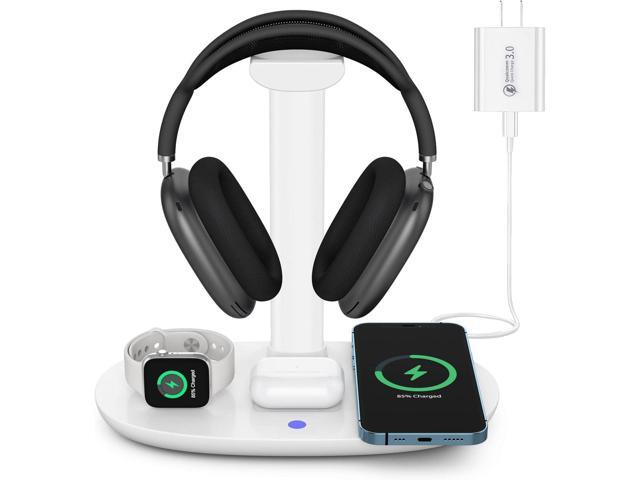 Headphone Stand with 15w Wireless Charger, Suguder 4 in 1 Charging Station Headset Holder for AirPods Max/Pro/2/3 iWatch 9/8/7/6/5/4/3/2/1/SE...