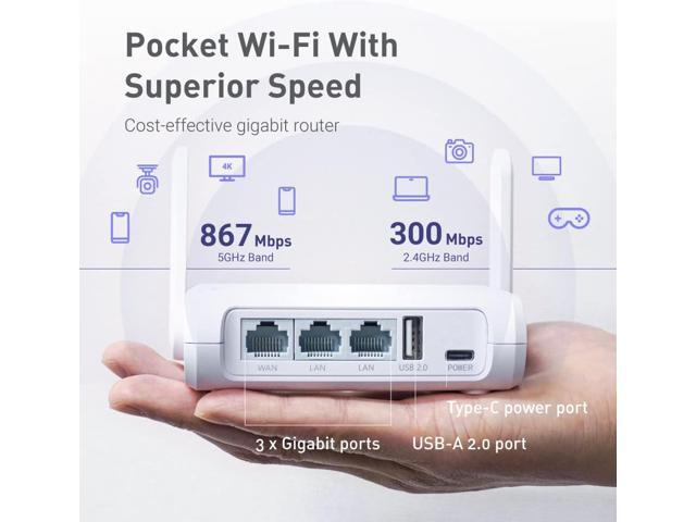 GL. iNet GL-SFT1200 (Opal) Portable WiFi Travel Router, Mini VPN Wireless Router for Fiber Optic Modem, Mobile Internet WiFi Repeater, Dual Band...