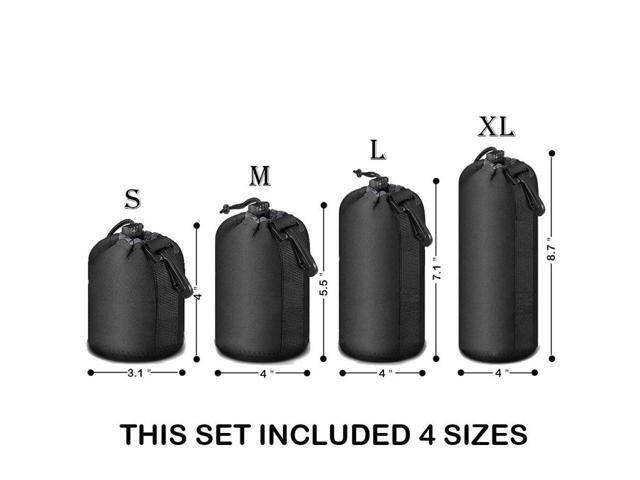 4X Lens Pouch Set Lens Case Bag for Canon Nikon Sony Panasonic Pentax Olympus Fuji Leica Sigma Tamron DSLR Camera Lens - Size: Small, Medium, Large...