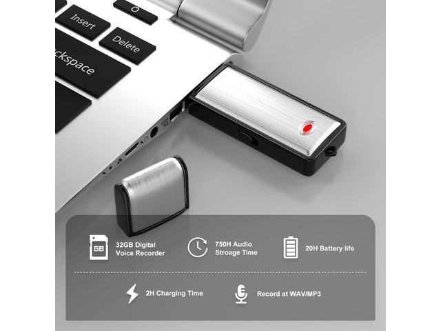32GB Voice Recorder, Digital Audio Recorder with 750 Hours Recording Capacity Noise Reduction USB Recording Device Rechargeable Audio Voice...